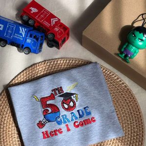 Personalized Swinging into Grade Adventure Back to School Embroidered T-shirt For Kids with Super Hero Pattern