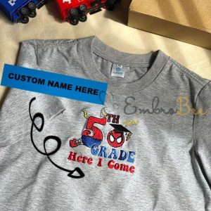 Personalized Swinging into Grade Adventure Back to School Embroidered T-shirt For Kids with Super Hero Pattern