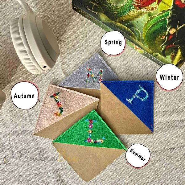 Customized 4 Seasons Theme Embroidered Bookmarks With Initial Name, Gift for Booklovers