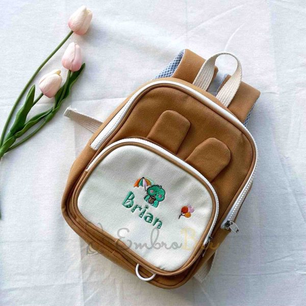 Custom Embroidered Animals Mini Canvas Backpack, Toddler Bag, Back to School Backpack