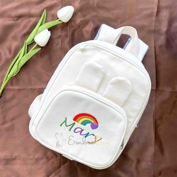 Personalized Colorful Rainbow Embroidered Mini Canvas Backpack, Cute Embroidery Backpack For Kids, Back to School Bags