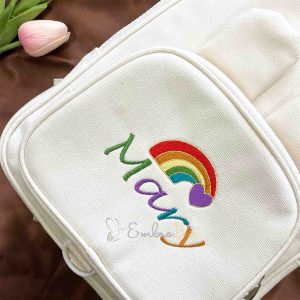 Personalized Colorful Rainbow Embroidered Mini Canvas Backpack, Cute Embroidery Backpack For Kids, Back to School Bags